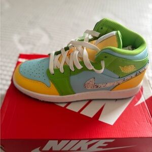 Air Jordan Kids Sneakers in Blue, Yellow, and Green